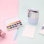  Portable Aquarelle Drawing Set,Water Color Brush,Mini Cotton Paper And 18 Colors Solid Watercolor Paint