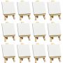 3x3 Inch Mini Stretched Canvas Easel Set Bulk Pack of 12 Small Stretched Blank Canvas & Wood Easels for Painting