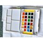 Portable 24colors travel water color sold paint with 2 sponges and 1 water brush pen and mixing palette