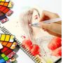 42 Colors Professional Fan Shaped Solid Water Color Painting With Water Brush For Drawing