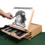 high quality portable beech wooden tabletop display painting easel with 3 layers drawer