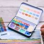 watercolour paint set with 18 Metallic Colors, Including Water Brush Pen, Sponge and blank color chart in watercolor paint