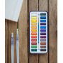 Professional Artist 24 Cake Solid Watercolor Paint Set with Brush Metal Case for Art Painting
