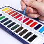 Professional Artist 24 Cake Solid Watercolor Paint Set with Brush Metal Case for Art Painting