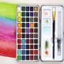 2020 New Product 50 Colors Portable Solid Watercolor Paint Cakes With Paint Brushes Sponge For Student Designer