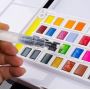 Watercolor Solid Pigment Paint Set 24 Colors with a Separate Palette and Two Water Painting Brush for Art Drawing