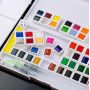 Watercolor Solid Pigment Paint Set 24 Colors with a Separate Palette and Two Water Painting Brush for Art Drawing