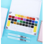 Watercolor paint set 36 solid colors travel pocket set with 2 watercolor brush pens 2 mix palette for watercolor paintings
