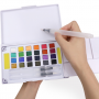 Watercolor paint set 24 solid colors travel pocket set with 2 watercolor brush pens 2 mix palette for watercolor paintings