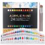 Creative 24 colors 12ml acrylic paint pigment set for art fabric painting art supplies with 3 brushes and 1 palette and 1 canvas