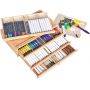 4-Drawer Artist Supply Storage Box Portable Foldable Multi-Function Beech Wood Artist Paintbrush Storage Box with Drawers