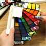 Wholesale 25 Colors Artist Mini Portable Box Solid Watercolor Fan Pocket Set with 1 Brush Pen