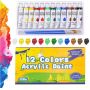 2021 Acrylic Paint Set 12 Colors 12ml and 3 Brushes Rich Pigments Non Fading Paints for Artist Hobby