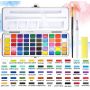 50 Colors Watercolor Paint set with 2 Paint Brushes and Palette Travel Water Color Paints Sets