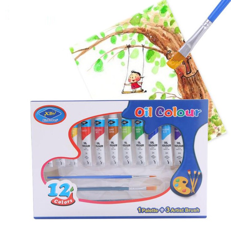 Professional Artis Non-Toxic 12 Colors 12ML Oil Paint Set With 3 Brush And 1 Palette
