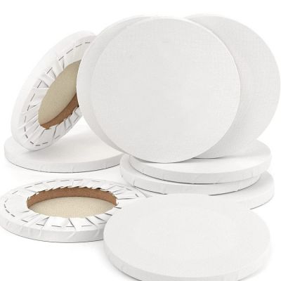 Stretched Canvas 8 Inch Diameter Round Blank Canvases 100% Cotton Art Supplies for Acrylic Pouring and Oil Painting