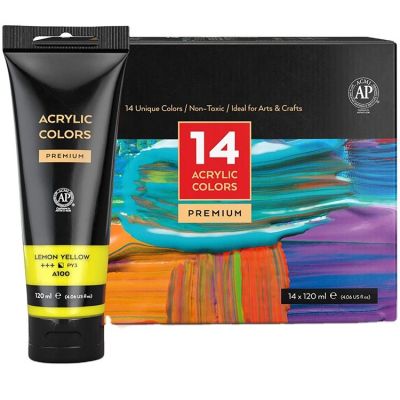14 Colors/Pouches (120 ml/4.06 oz.) with Storage Box, Rich Pigments art kids Acrylic Paint Set