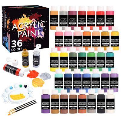 Art Supply 36 Colors (60ml, 2oz) with 3 Brushes & 1 Palette kids art acrylic paints set
