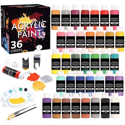36 Colors (60ml, 2oz) with 3 Brushes & 1 Palette kids art acrylic paints set