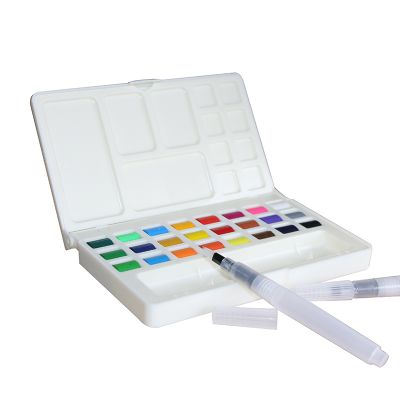 Amazon Hot Selling 24 Colors Solid Watercolor Paint with Water Brushes
