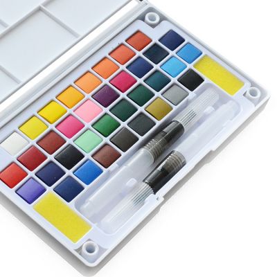 36 Colors Portable Pocket Watercolor Set with Ring Grip- 2 Water Brush Pen, 2 Sponges and Mixing Palette