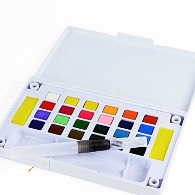 24 Richly Pigmented Brilliant Water Colors Set- Bonus Free Refillable Water Brush, Sponge Brush Color Box Set 18*11.5*3cm