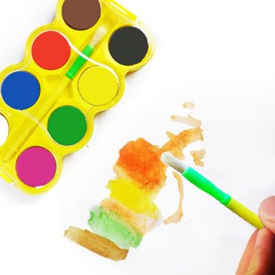 8 Colors Opaque Watercolor Paint Cakes with Mixing Palette and Brush