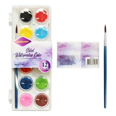 12 Colors Bright Non-Toxic Watercolor Paint Cake Beginner Students Solid Water Colour Paint Sets