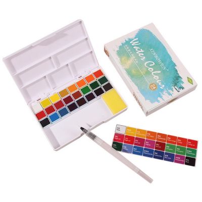 Professional Water Color Set Art Supply 24 Colors Solid Watercolor Paint Set With Water Brush Pen
