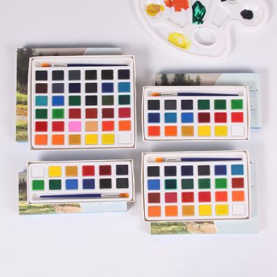 12 18 24 36 Colors Solid Watercolor Paint Set With Brush For Art Painting