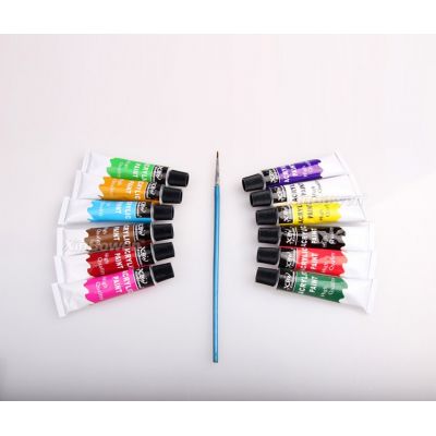 Professional 12 Colors 12 Ml Non-Toxic Acrylic Paint Set Art Acrylic Paint For Dyeing Clothes Wall Painting With Brush