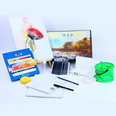 non toxic 52 pieces wholesale art watercolor paint set with brushes