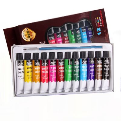 Factory Professional Non-Toxic 12 Colors Basic Tube Acrylic Paints 12 Ml Acrylic Watercolor Paint Set With 1 Brush