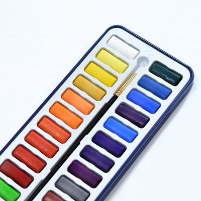 Superior 100% DRY Solid Water Color Watercolor Paint Set 12/18/24/36 Colors Travel Pigment Paints with Paint brush for Drawing
