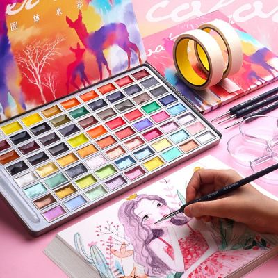48/72 artist good quality professional aquarelle watercolor solid paint set with water brush pen