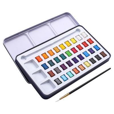 100% DRY SOLID 12/18/24/36 NEON METALLIC COLORS COLORFUL WATERCOLOR PALETTE PAINT KIT BONUS WATERCOLOR BRUSH