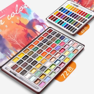 Professional 12/18/24/36 colors mixing palette canvas paint brush artist pocket metallic neon solid watercolor paint