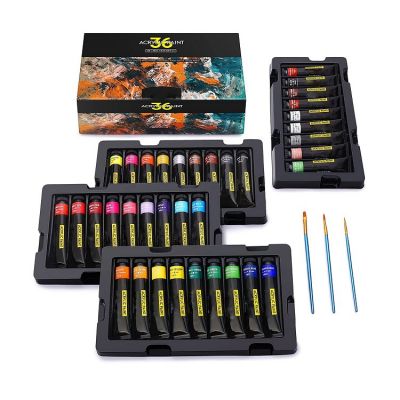 22ml acrylic paint non toxic kids paint 36 acrylic painting colour with 1 Acrylic Medium & 3 Brushes, for Artists, Hobby