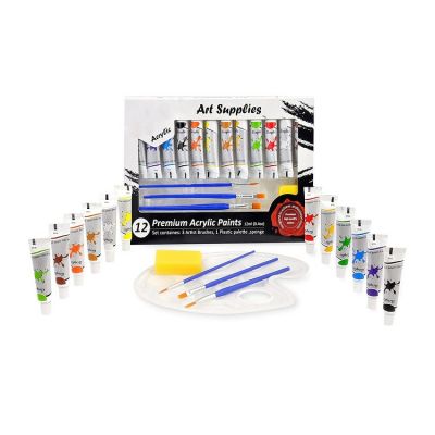 paint kids set acrylic artist paint 12colors with Palette, 3 Brushes & Sponge 12ml for kids acrylic paint