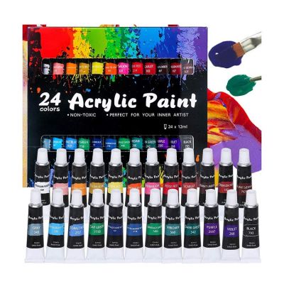 artist paint 24colors studio acrylic paint with 3 brushes for art