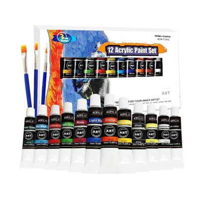 acrylic paints 12 ml art 12 acrylic color paint with 3 Brushes, Rich Pigments, Non-Fading Paints for Artist