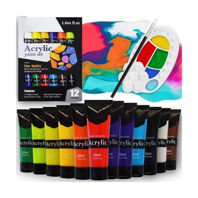 acrylic paint 12 colors set with Palette and Brush hot sell painting set artists