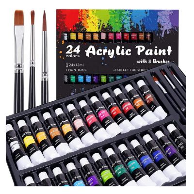acrylic paint 24 color paint with 3 brushes vivid paint pigment for art