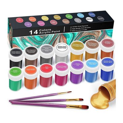 14*20ml non-toxic acrylic paint color with 3 brushes metallic paint for artist paint