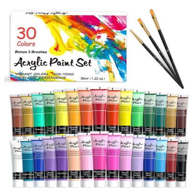 30colors 36ml with 3 brushes non toxic kids paint art acrylic artist paint