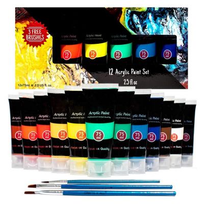 basic acrylic paints acrylic colors 12*75ml for artist and student acrylic-paint with 3 brushes