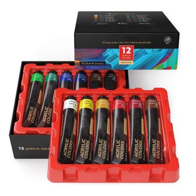 acrylic paint 12 colors 22ml tube acrylic paint with Storage Box for Artist & Hobby Painters, Art Supplies