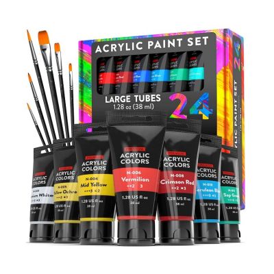 24colors 38ml acrylic paints tube with 6 nylon brushes acrylic colors for painting