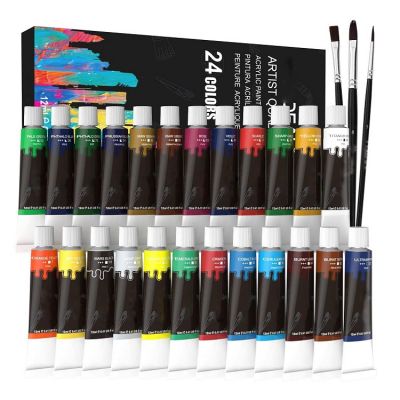 americana acrylic paint wholesale with 3 paint brushes 24 colors 12 ml acrylic paint set