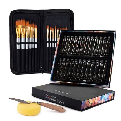 24 acrylic paint colors painting set with 15 brushes set for acrylic paint artist